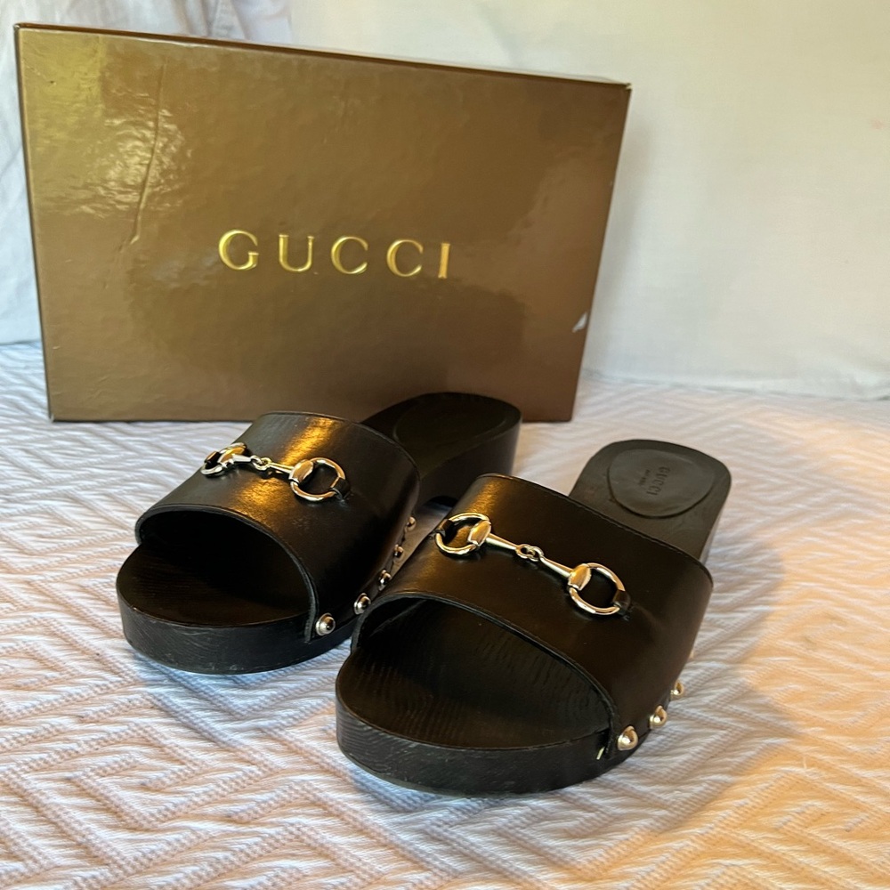 Gucci Horsebit Black Leather Slide Sandals